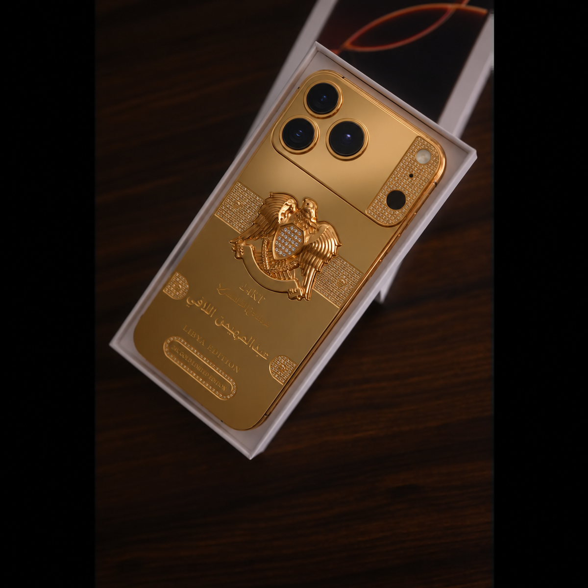 Custom 24K Gold iPhone 18 Pro Max 1 TB Libya Edition — rear camera layout, view 4