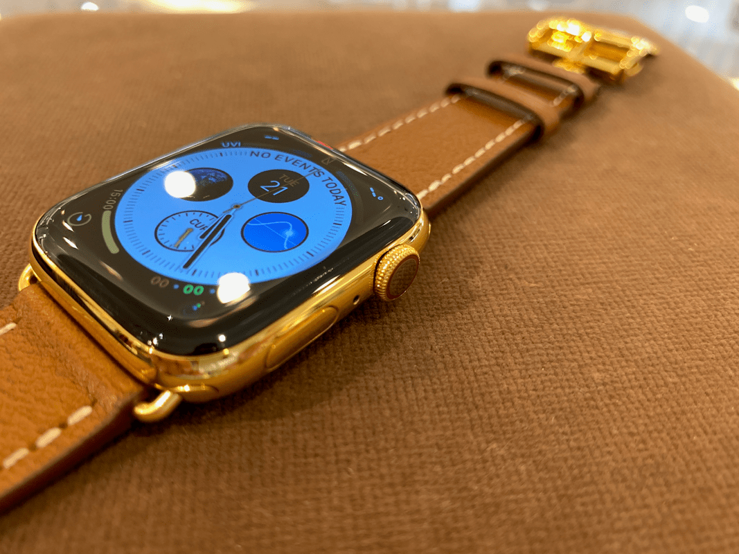 Custom 24k Gold Plated 45mm Apple Watch Series 9 Brown Leather Band Deployment Buckle