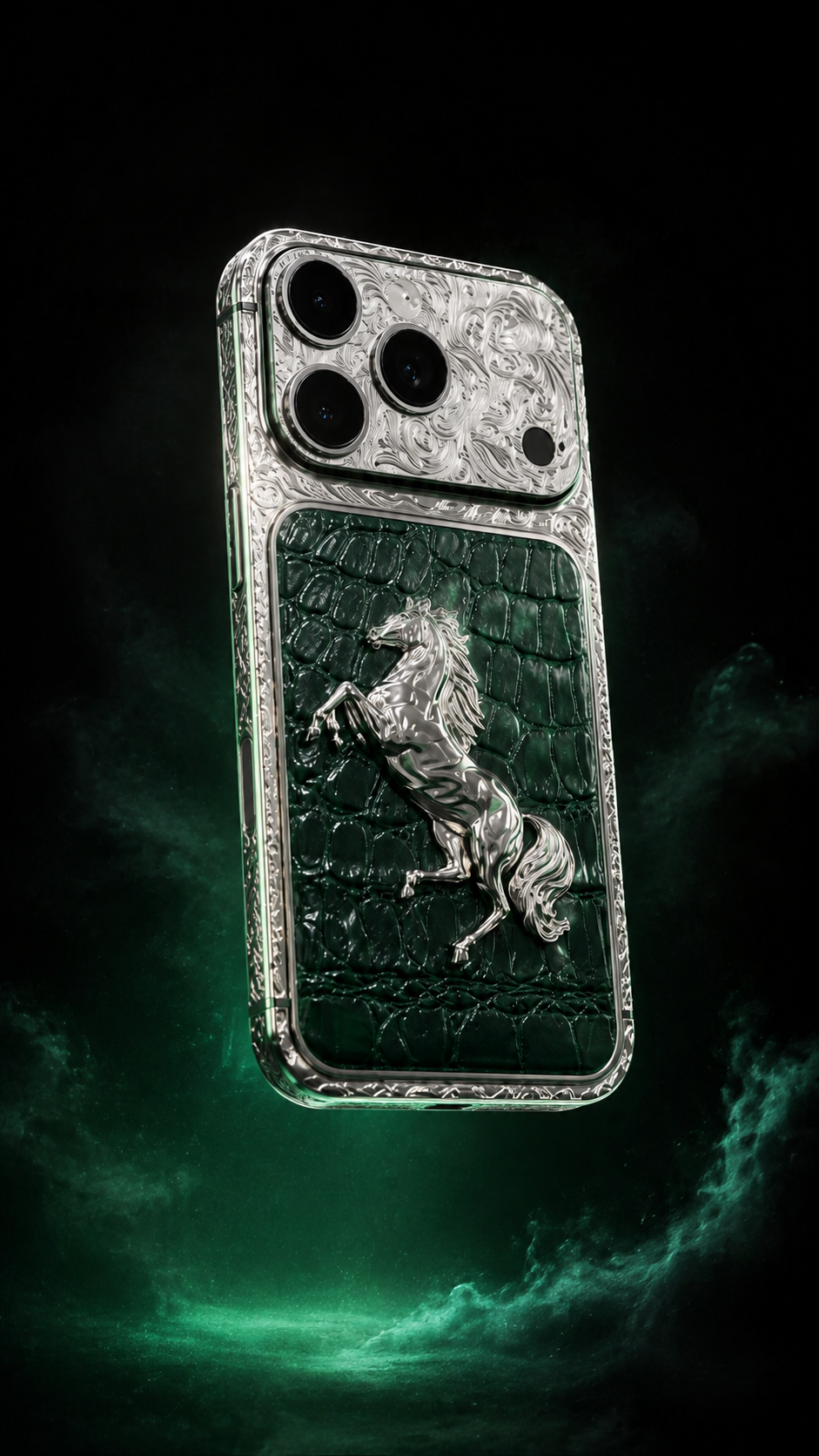 Custom Platinum iPhone 17 Pro Max – Green Leather Equestrian Edition