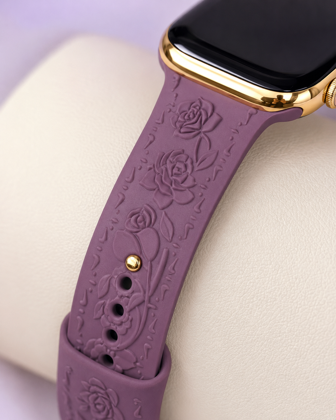 Custom 24K Gold-Plated Apple Watch Series 9 with Purple Coquette Sport Band
