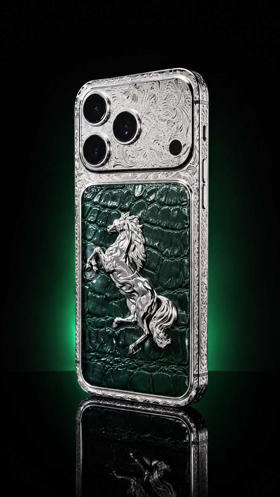 Custom Platinum iPhone 17 Pro Max – Green Leather Equestrian Edition