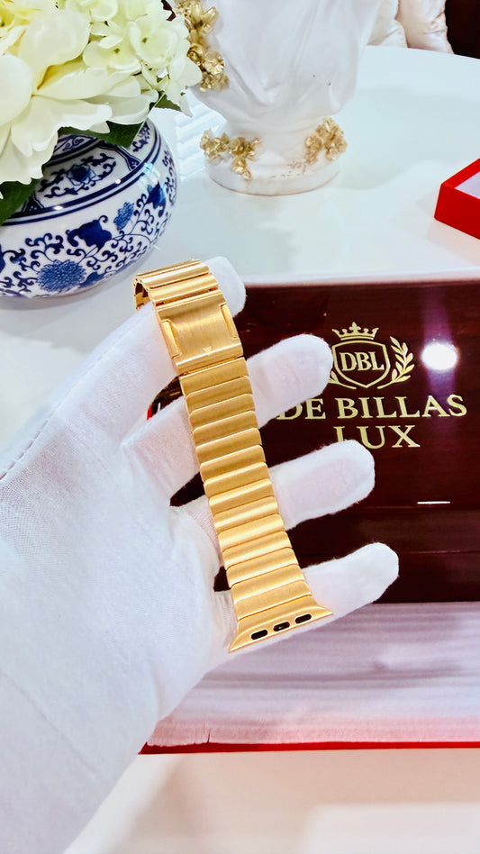 Custom 24k Gold Link Band for Apple Watch Any Series 44 45 46 and Ultra 1 2 3