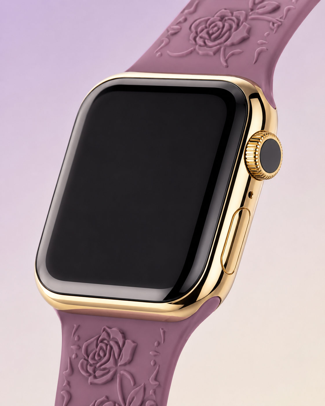 Custom 24K Gold-Plated Apple Watch Series 9 with Purple Coquette Sport Band