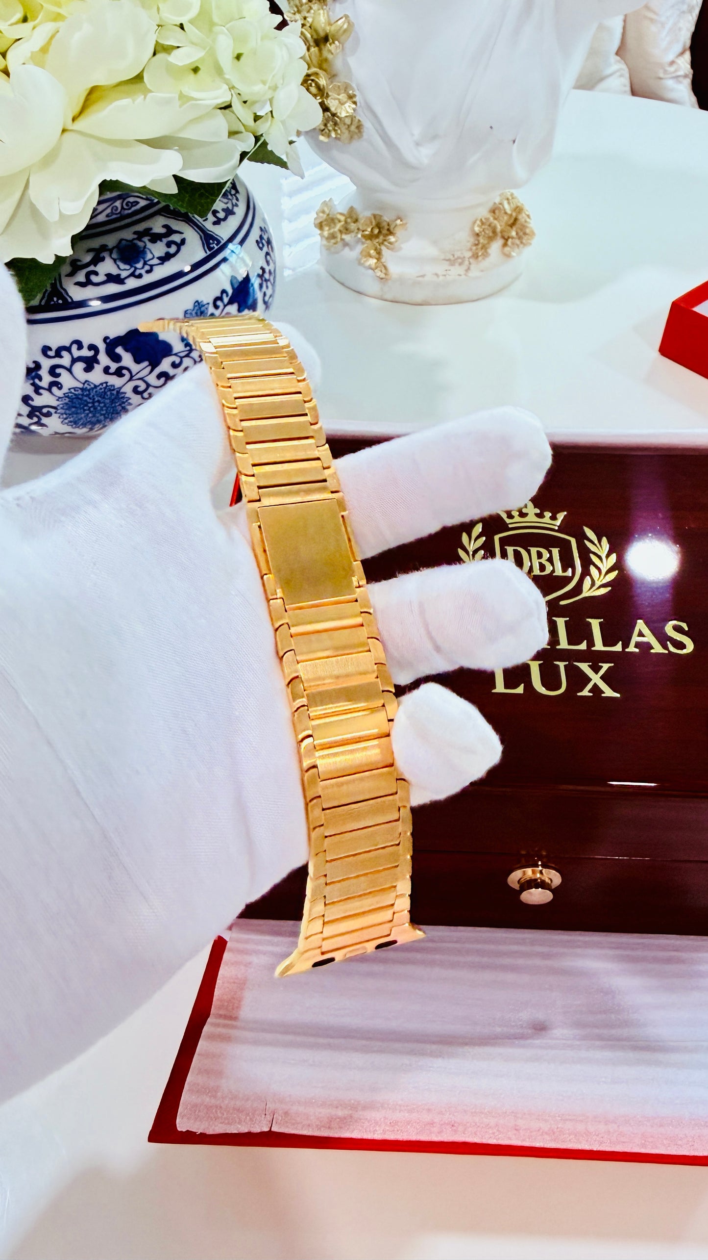 Custom 24k Gold Link Band for Apple Watch Any Series 44 45 46 and Ultra 1 2 3