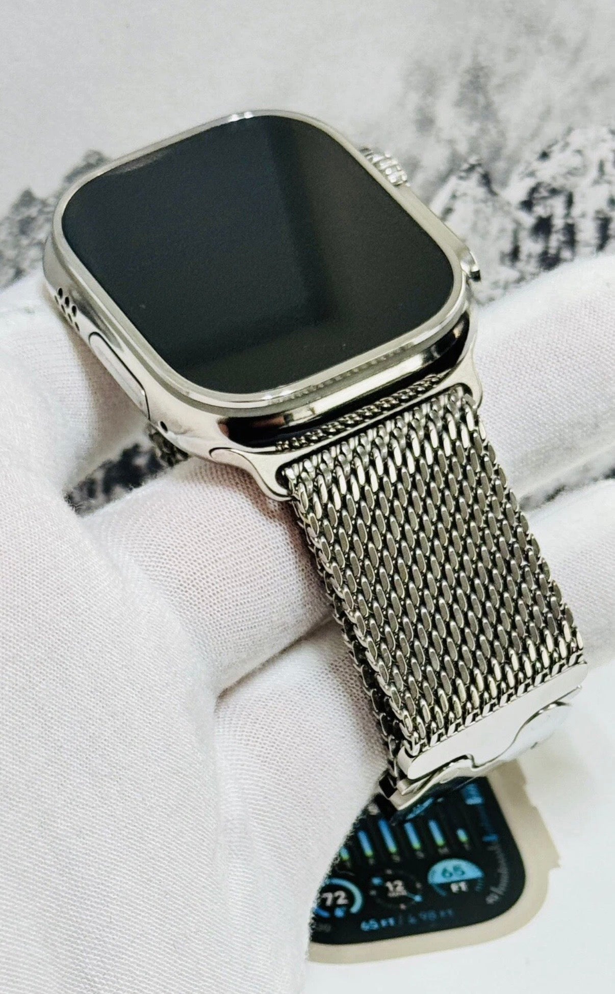 Custom Polished Authentic Apple Titanium Milanese Loop Band for Apple Watch Ultra and Series 44 45 49mm – Silver