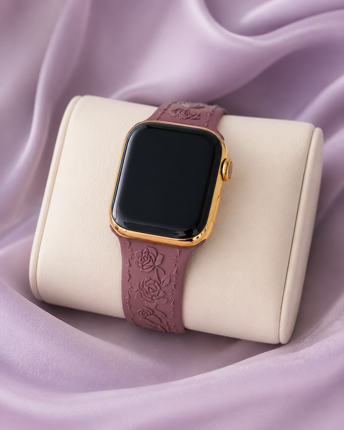 Custom 24K Gold-Plated Apple Watch Series 9 with Purple Coquette Sport Band