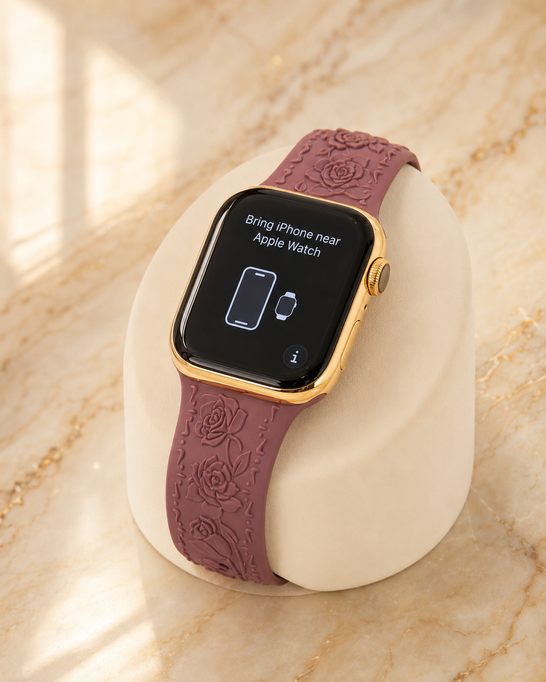 Custom 24K Gold-Plated Apple Watch Series 9 with Purple Coquette Sport Band