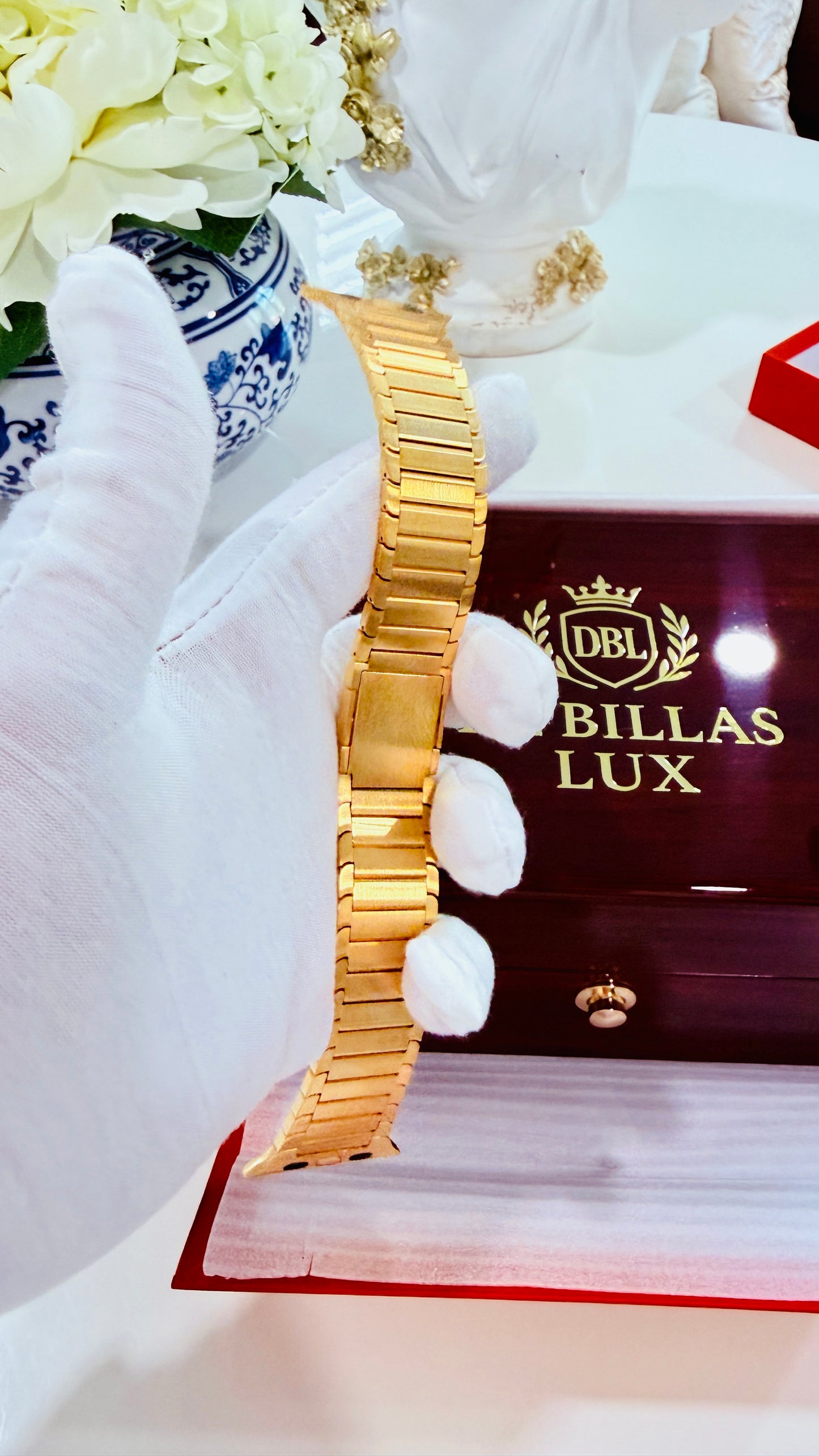 Custom 24k Gold Link Band for Apple Watch Any Series 44 45 46 and Ultra 1 2 3