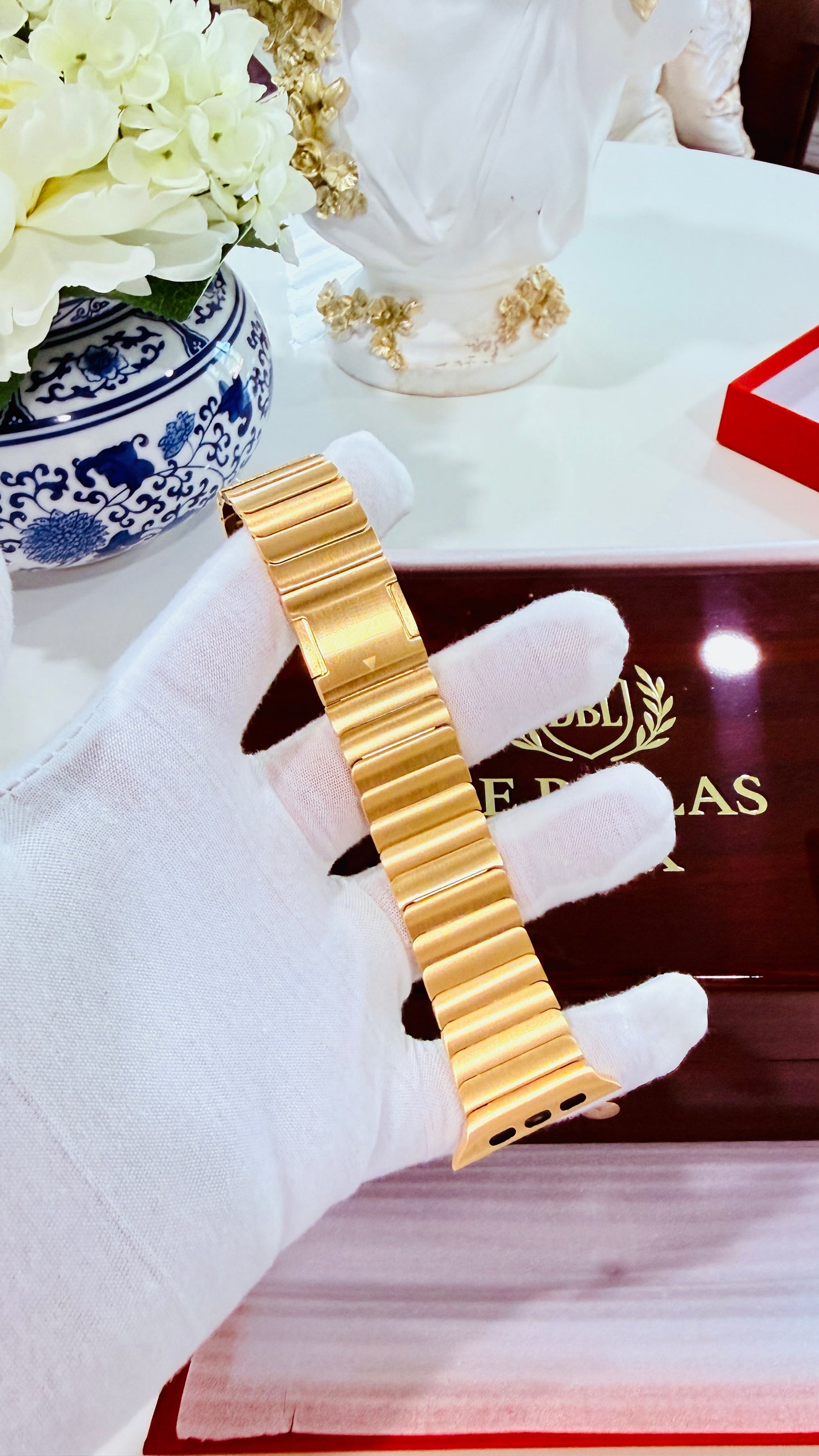 Custom 24k Gold Link Band for Apple Watch Any Series 44 45 46 and Ultra 1 2 3