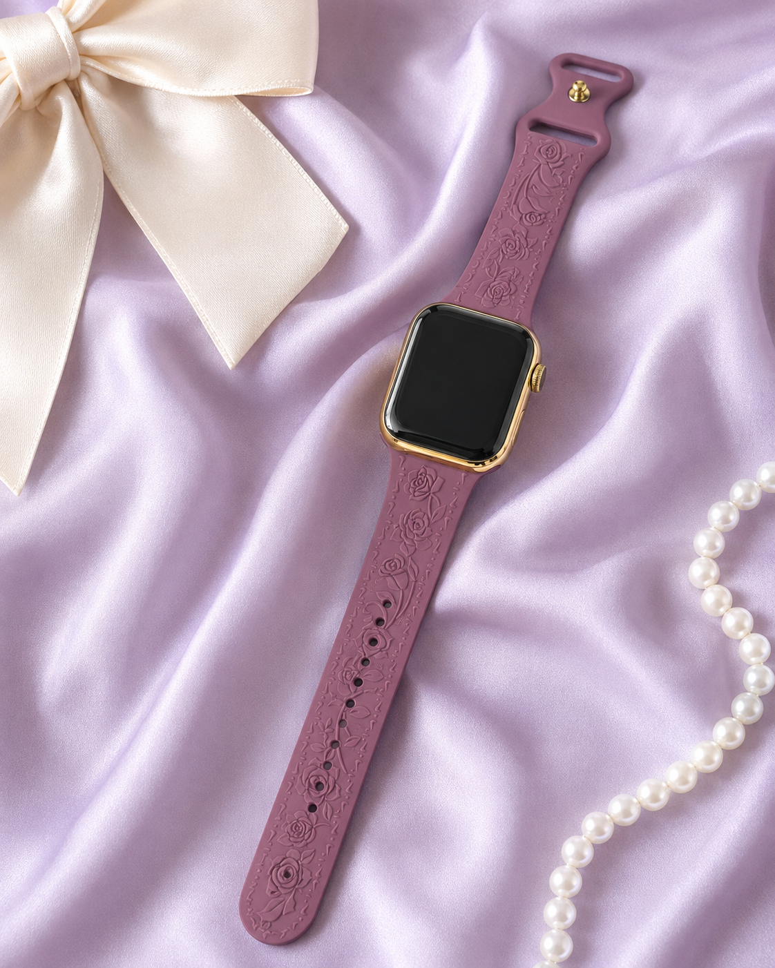 Custom 24K Gold-Plated Apple Watch Series 9 with Purple Coquette Sport Band
