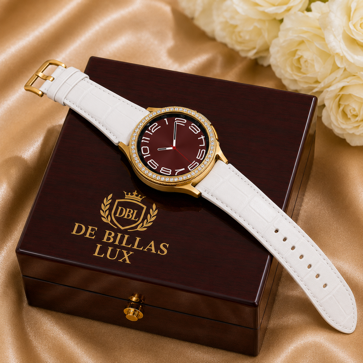 Custom 24K Gold-Plated Samsung Galaxy Watch6 Classic LTE – Crystal Bezel & Pavé Band – 43mm or 47mm