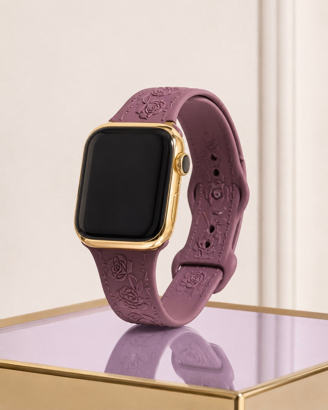 Custom 24K Gold-Plated Apple Watch Series 9 with Purple Coquette Sport Band