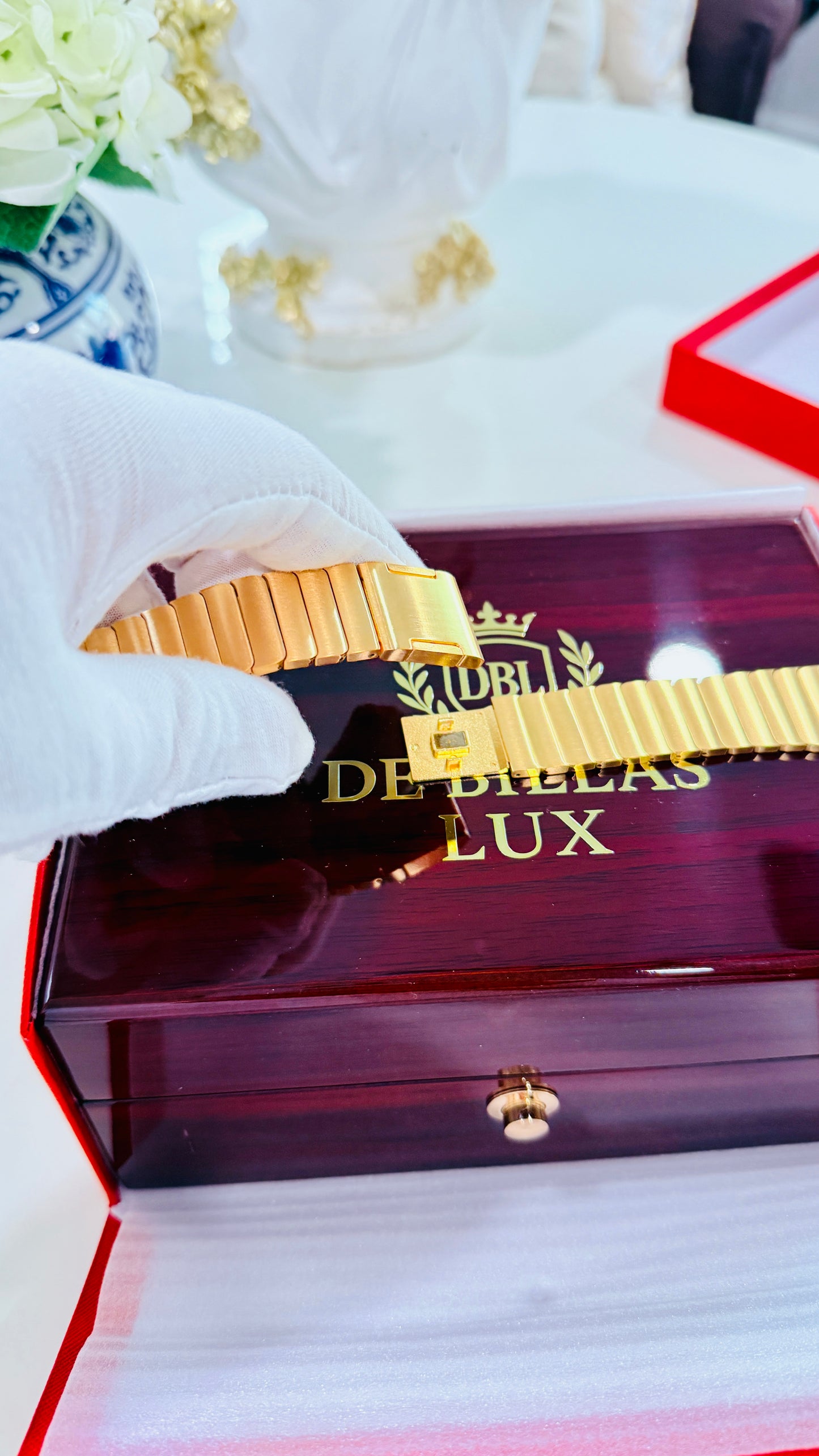 Custom 24k Gold Link Band for Apple Watch Any Series 44 45 46 and Ultra 1 2 3