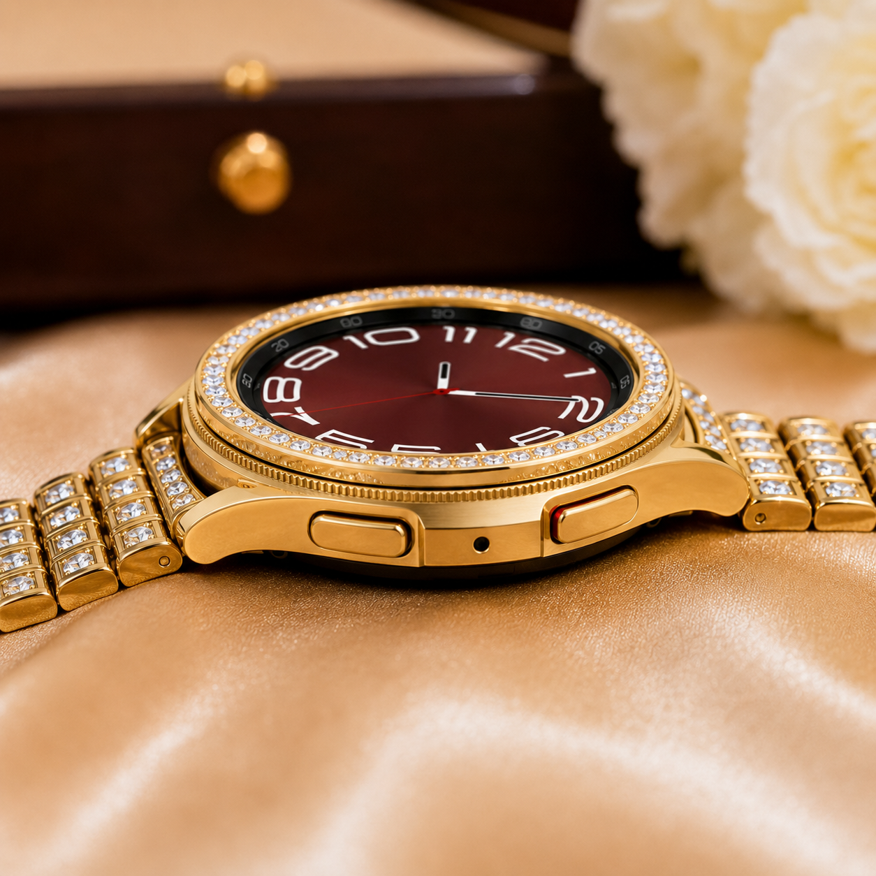 Custom 24K Gold-Plated Samsung Galaxy Watch6 Classic LTE – Crystal Bezel & Pavé Band – 43mm or 47mm