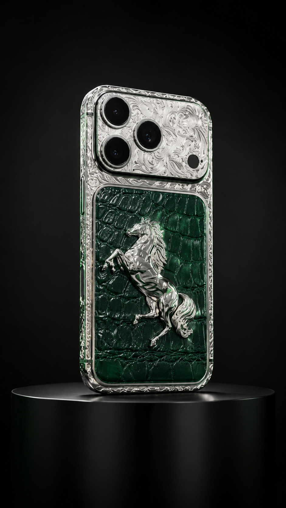 Custom Platinum iPhone 17 Pro Max – Green Leather Equestrian Edition