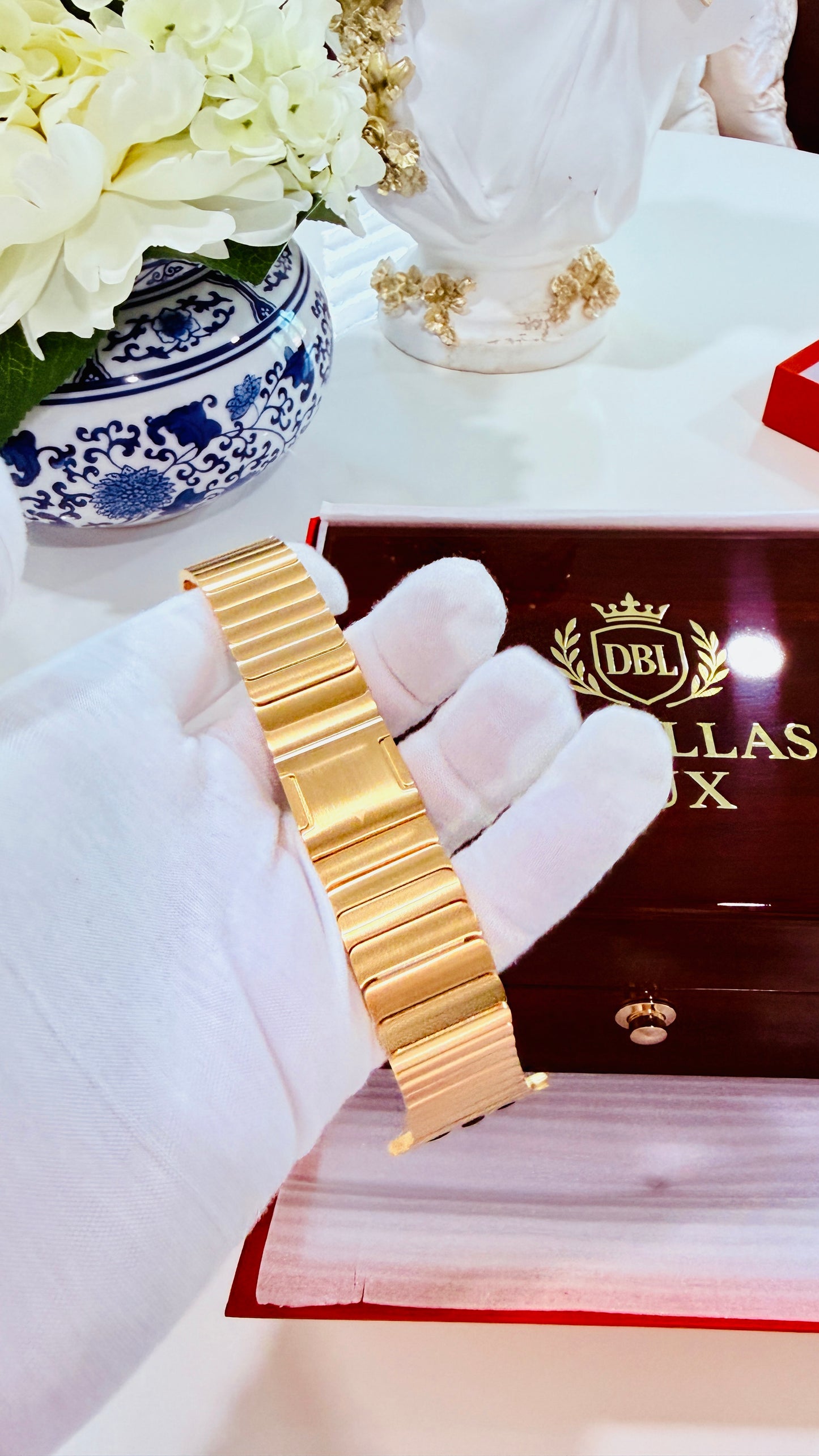 Custom 24k Gold Link Band for Apple Watch Any Series 44 45 46 and Ultra 1 2 3