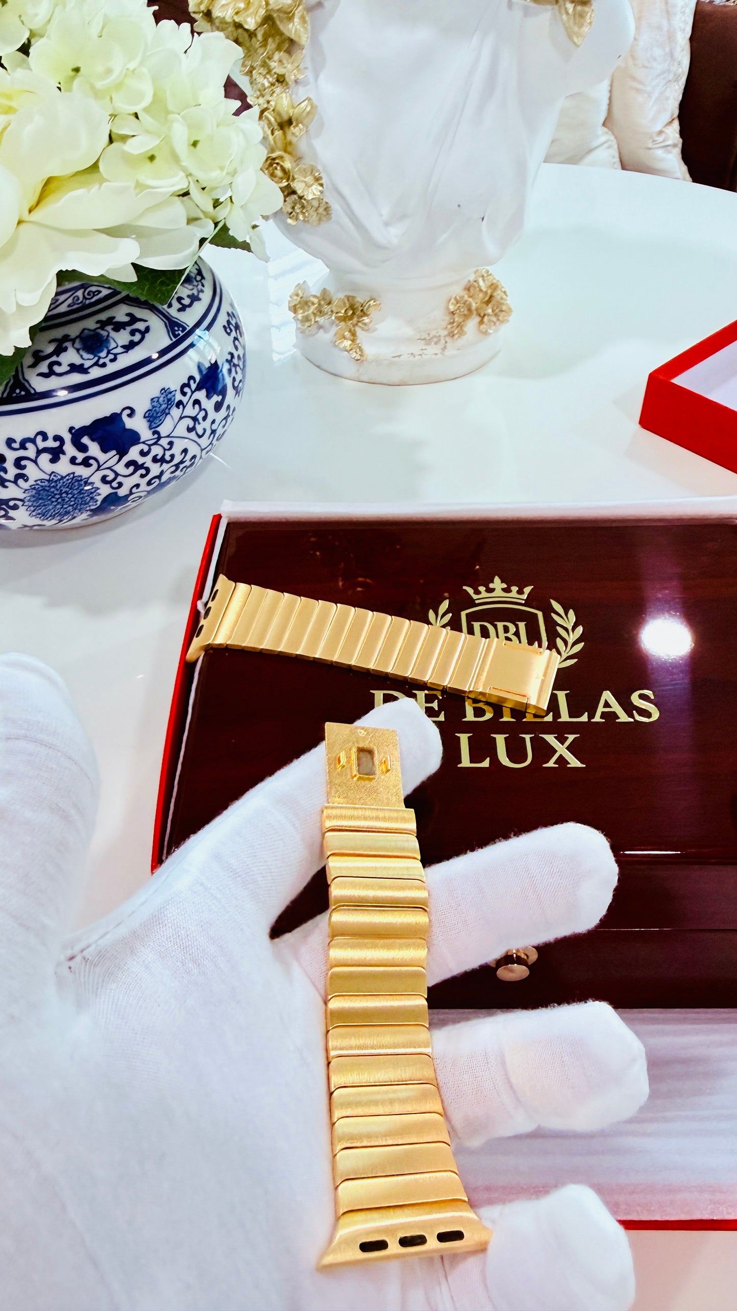 Custom 24k Gold Link Band for Apple Watch Any Series 44 45 46 and Ultra 1 2 3