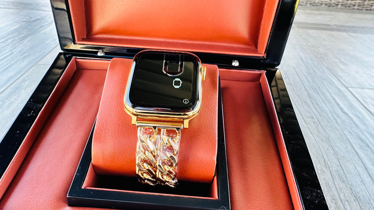 Custom 24K Gold Plated Chain Link Band for Apple Watch (44mm / 45mm / 46mm / 49mm)