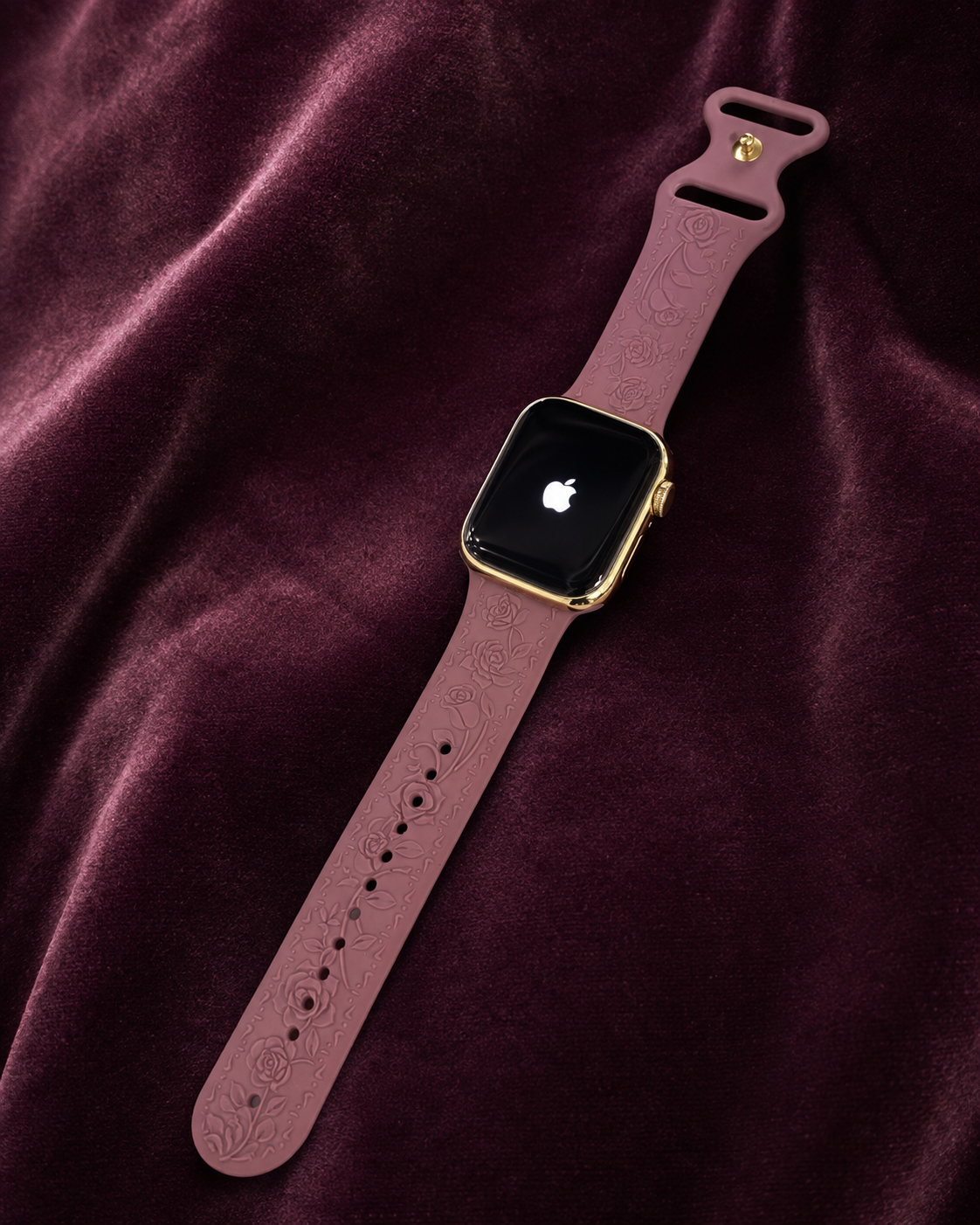 Custom 24K Gold-Plated Apple Watch Series 9 with Purple Coquette Sport Band