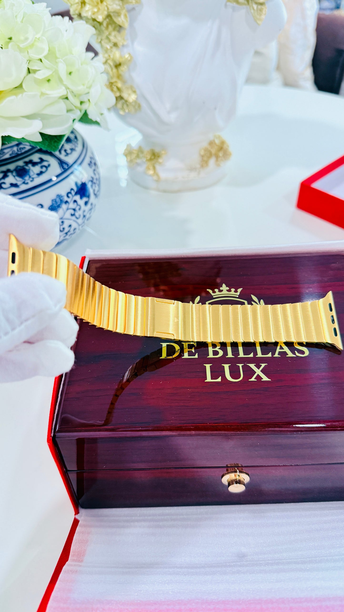 Custom 24k Gold Link Band for Apple Watch Any Series 44 45 46 and Ultra 1 2 3