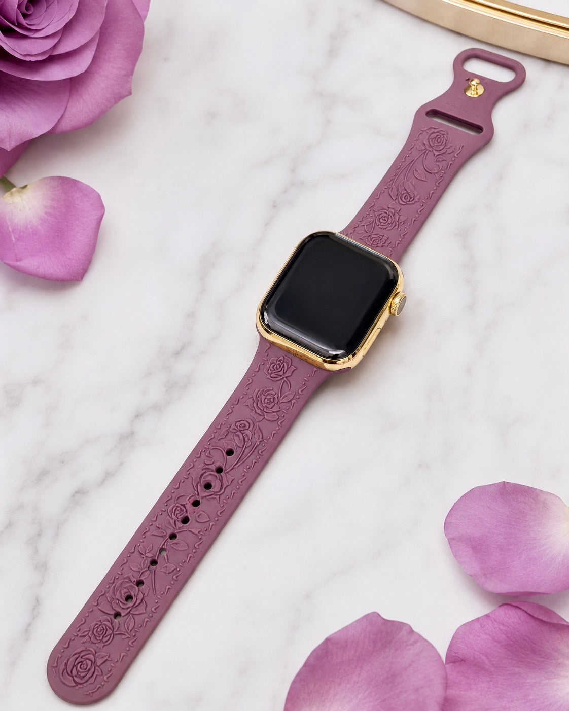 Custom 24K Gold-Plated Apple Watch Series 9 with Purple Coquette Sport Band