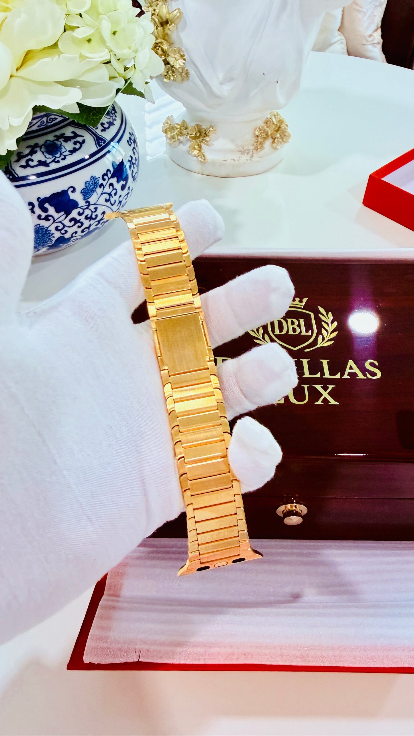 Custom 24k Gold Link Band for Apple Watch Any Series 44 45 46 and Ultra 1 2 3