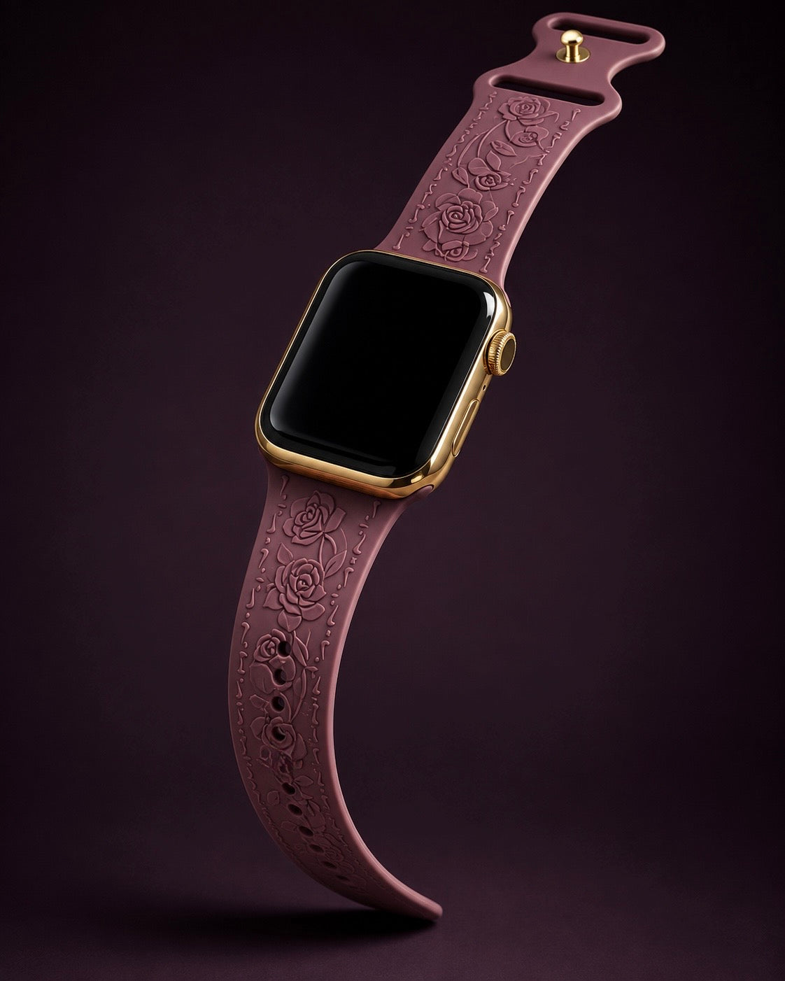 Custom 24K Gold-Plated Apple Watch Series 9 with Purple Coquette Sport Band