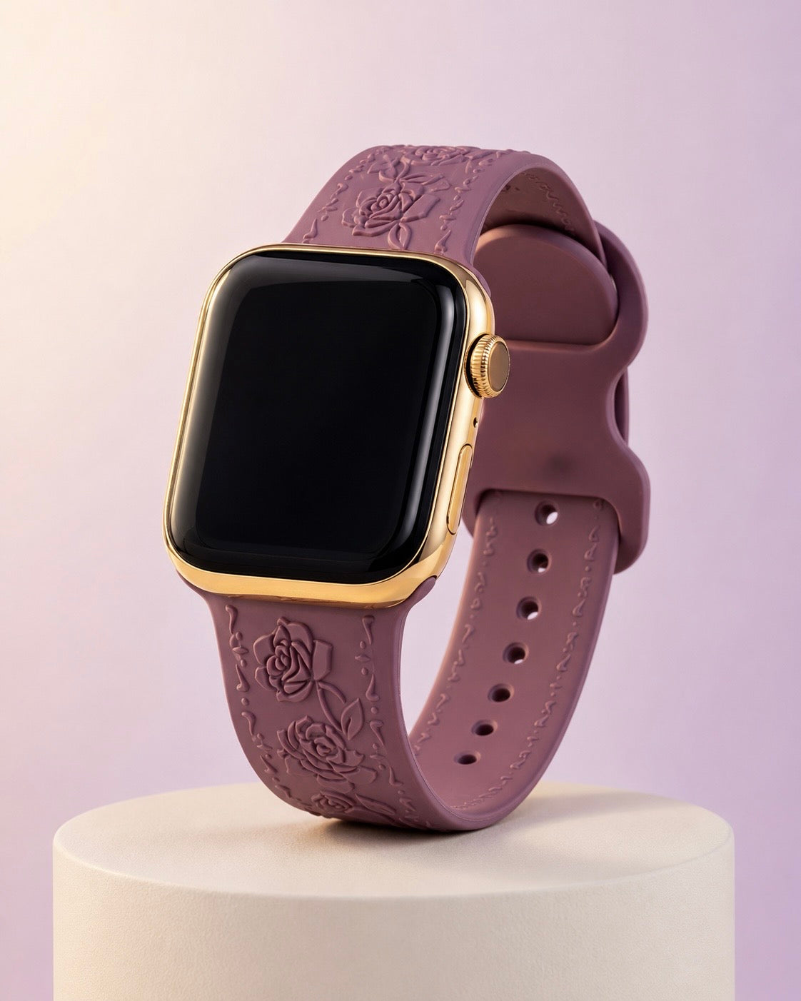 Custom 24K Gold-Plated Apple Watch Series 9 with Purple Coquette Sport Band