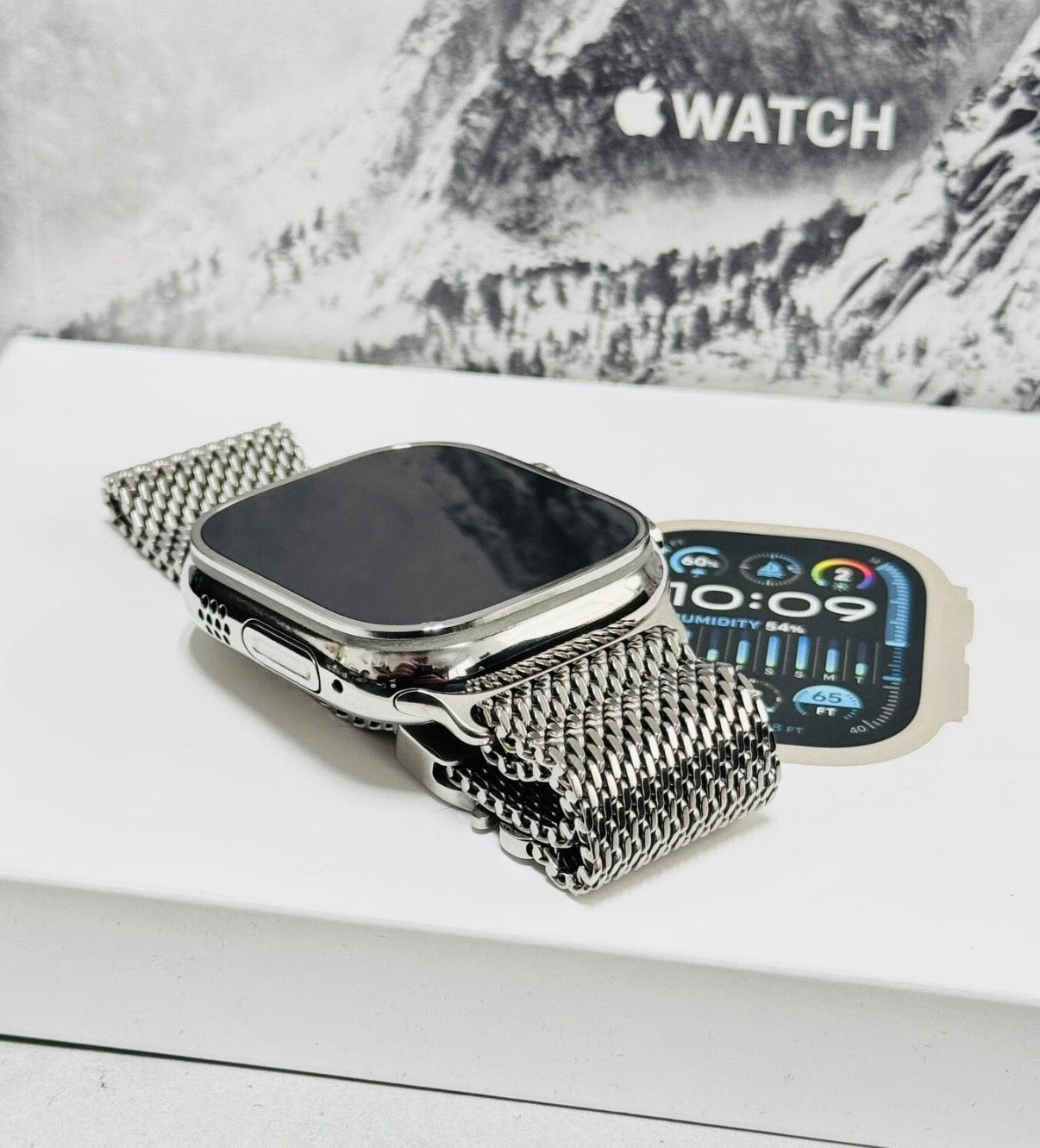 Custom Polished Authentic Apple Titanium Milanese Loop Band for Apple Watch Ultra and Series 44 45 49mm – Silver