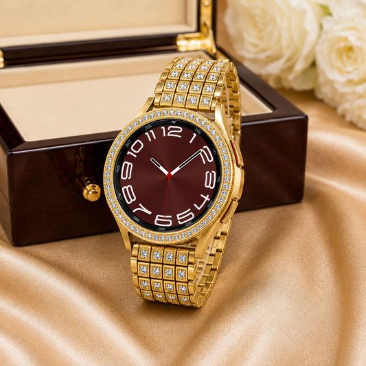Custom 24K Gold-Plated Samsung Galaxy Watch6 Classic LTE – Crystal Bezel & Pavé Band – 43mm or 47mm