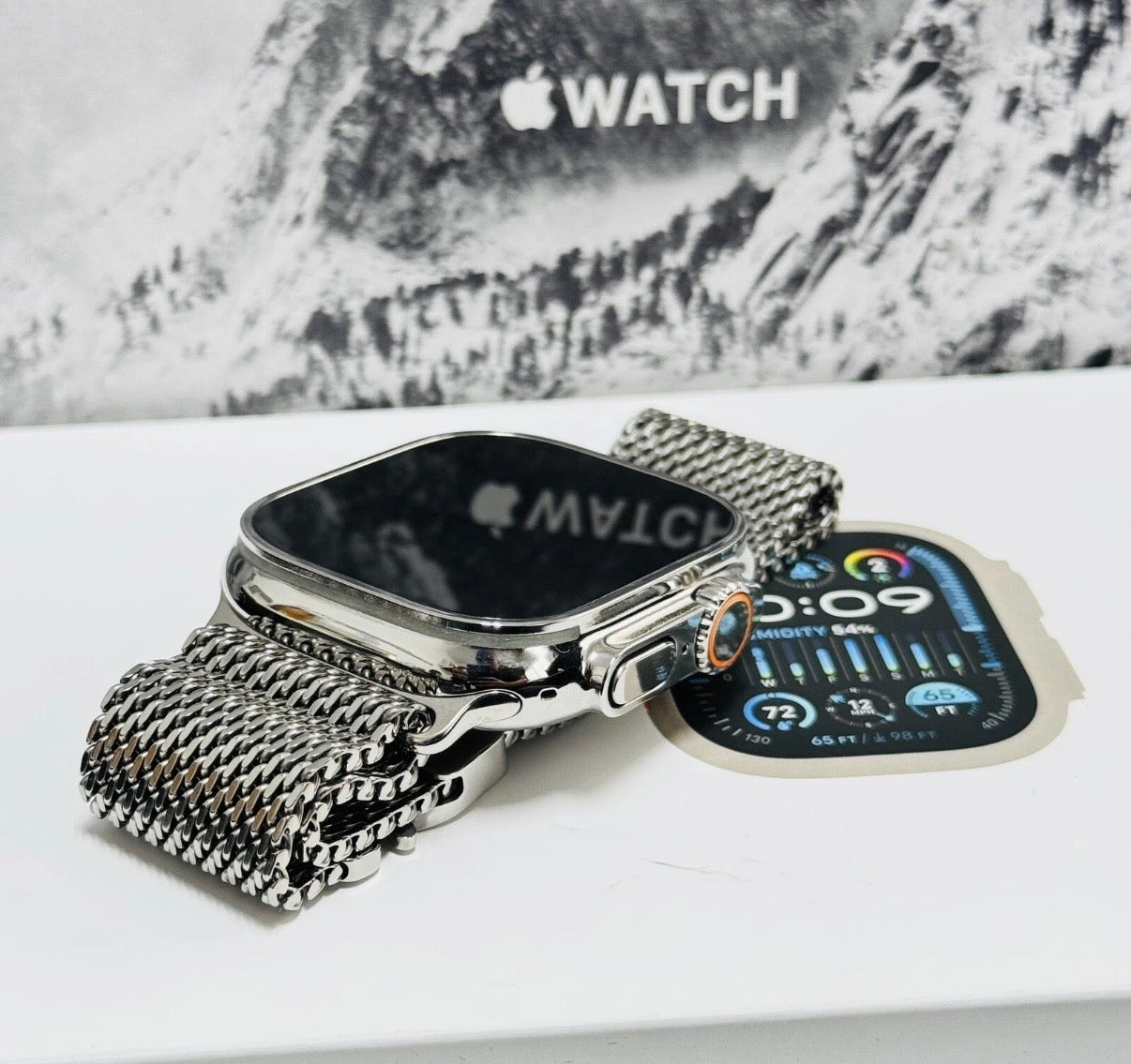 Custom Polished Authentic Apple Titanium Milanese Loop Band for Apple Watch Ultra and Series 44 45 49mm – Silver