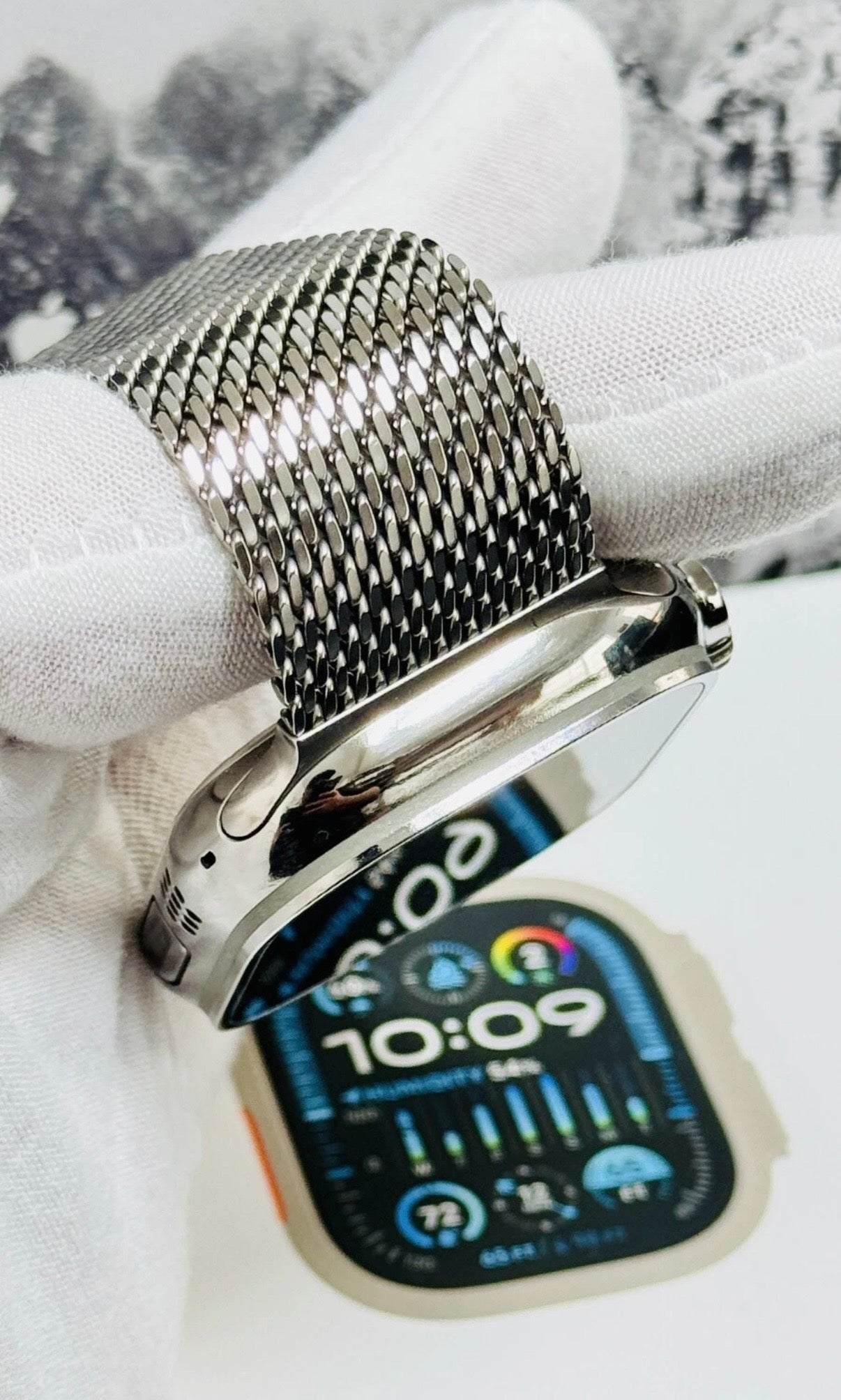 Custom Polished Authentic Apple Titanium Milanese Loop Band for Apple Watch Ultra and Series 44 45 49mm – Silver