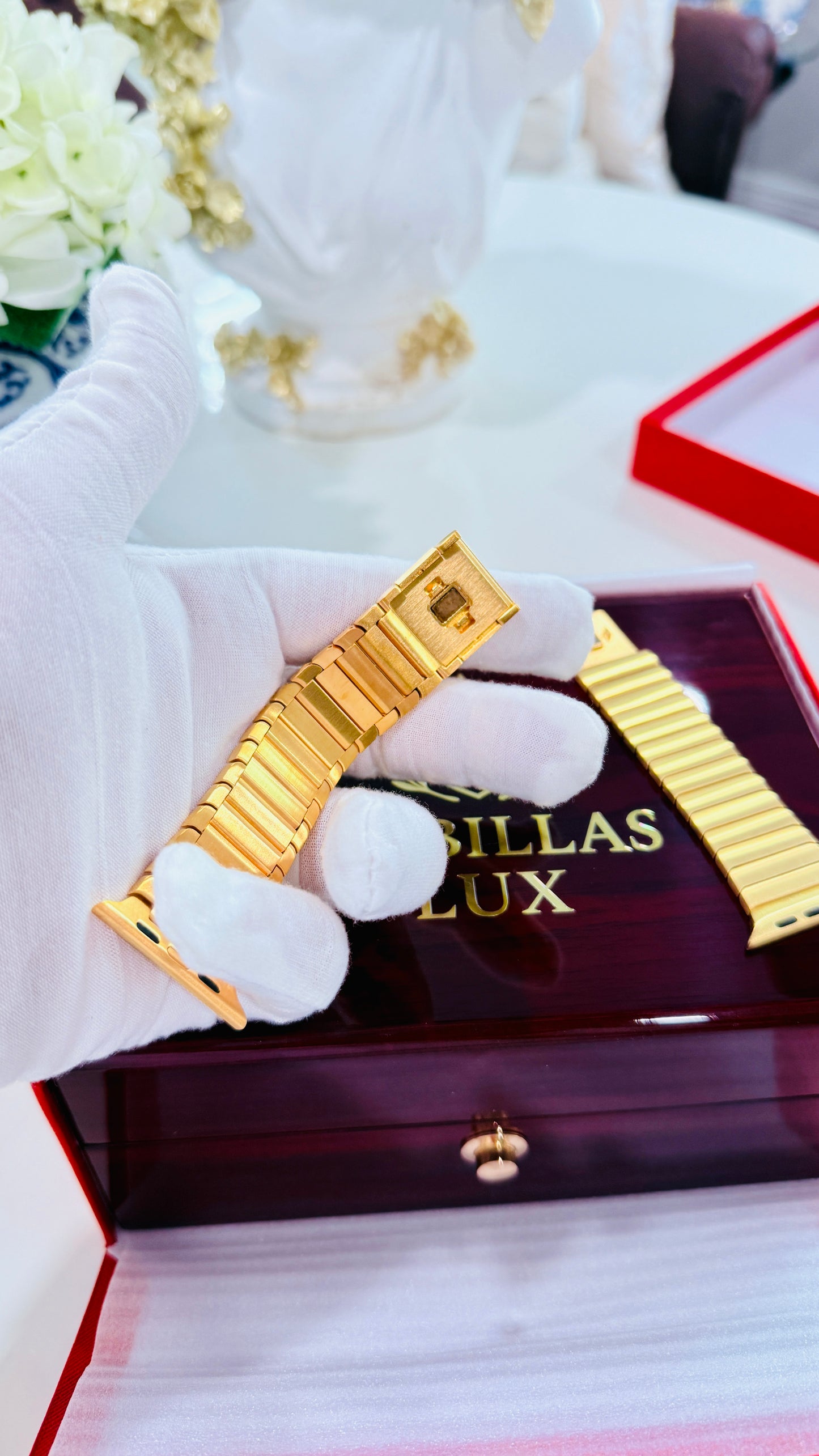 Custom 24k Gold Link Band for Apple Watch Any Series 44 45 46 and Ultra 1 2 3