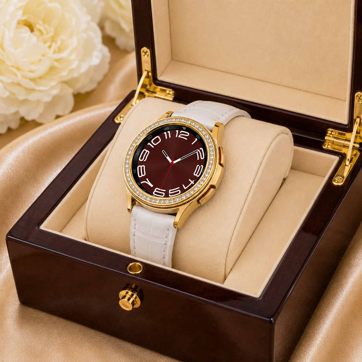 Custom 24K Gold-Plated Samsung Galaxy Watch6 Classic LTE – Crystal Bezel & Pavé Band – 43mm or 47mm