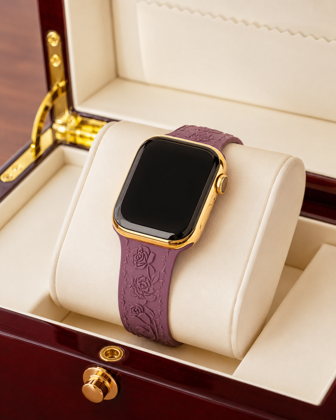 Custom 24K Gold-Plated Apple Watch Series 9 with Purple Coquette Sport Band