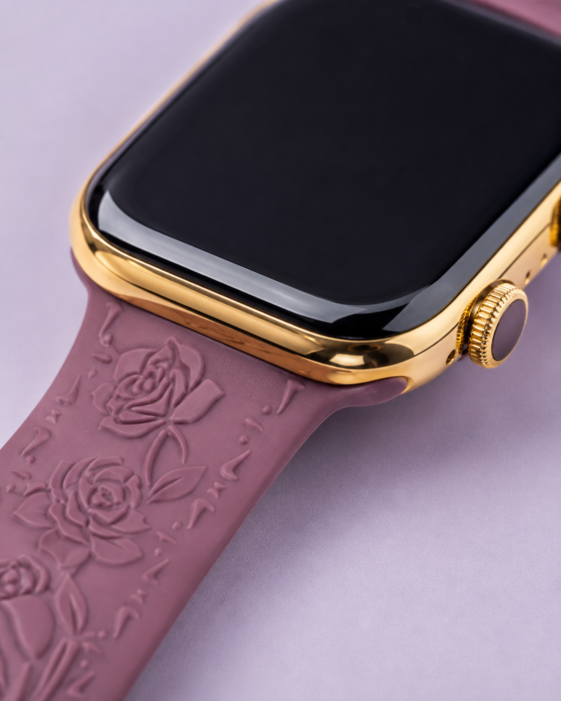 Custom 24K Gold-Plated Apple Watch Series 9 with Purple Coquette Sport Band