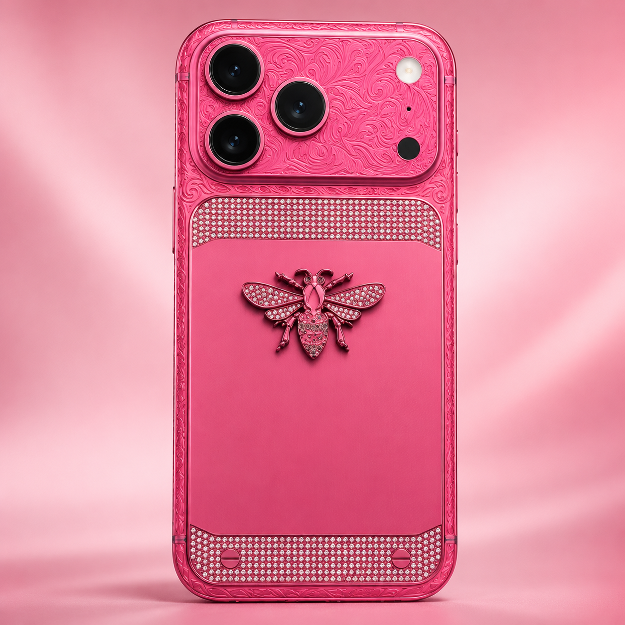 Custom Pink iPhone 17 Pro Max – Jeweled Bee Luxury Edition