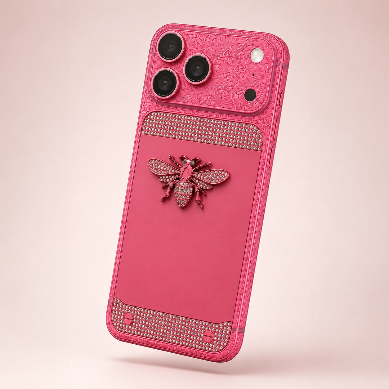 Custom Pink iPhone 17 Pro Max – Jeweled Bee Luxury Edition