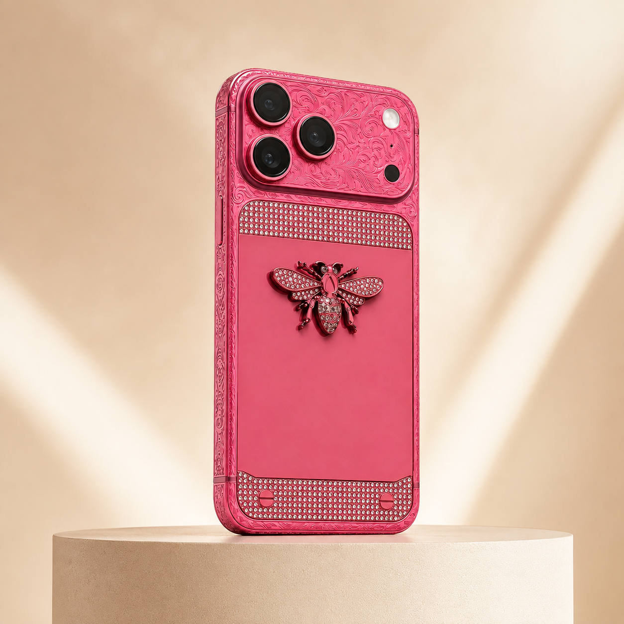 Custom Pink iPhone 17 Pro Max – Jeweled Bee Luxury Edition