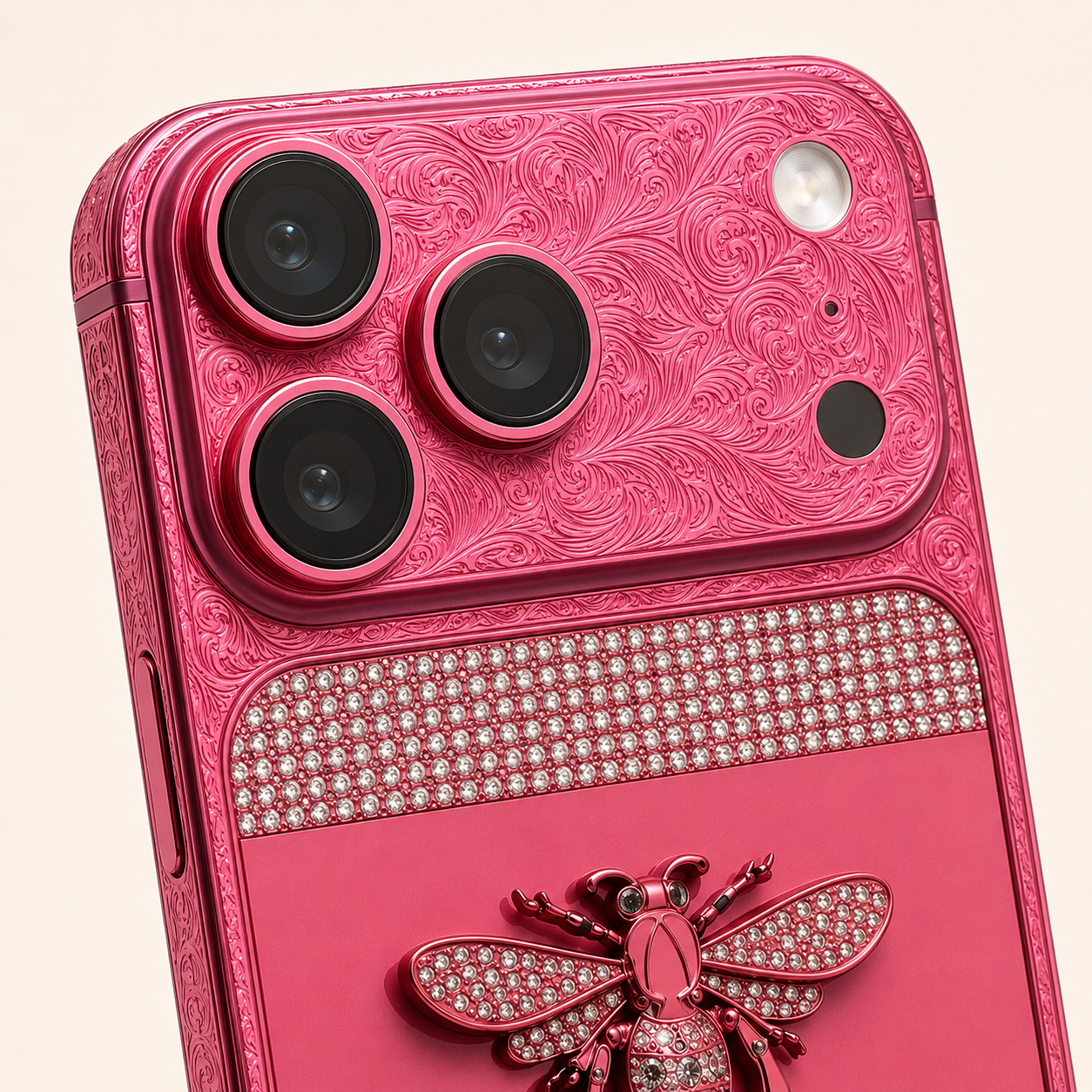 Custom Pink iPhone 17 Pro Max – Jeweled Bee Luxury Edition