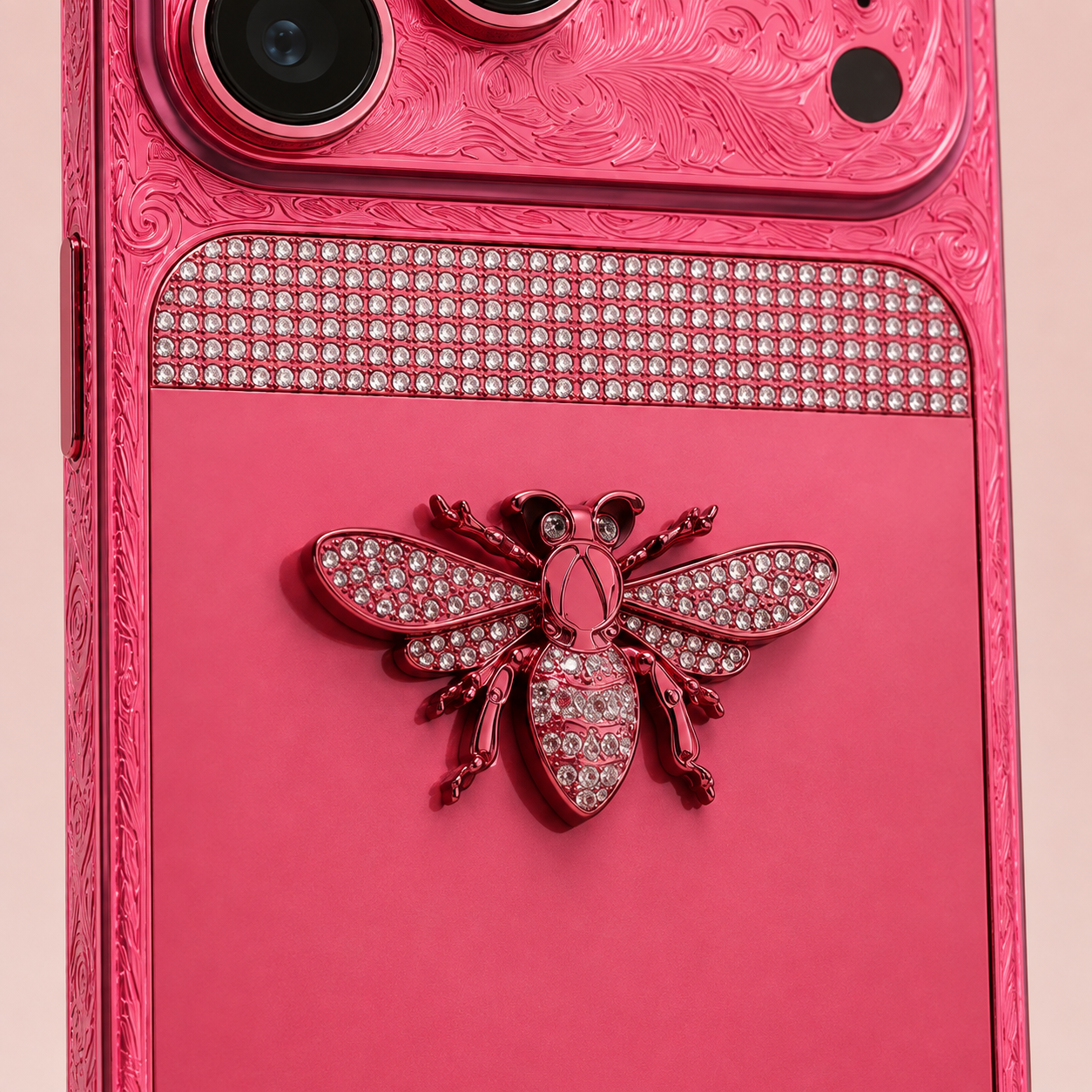 Custom Pink iPhone 17 Pro Max – Jeweled Bee Luxury Edition