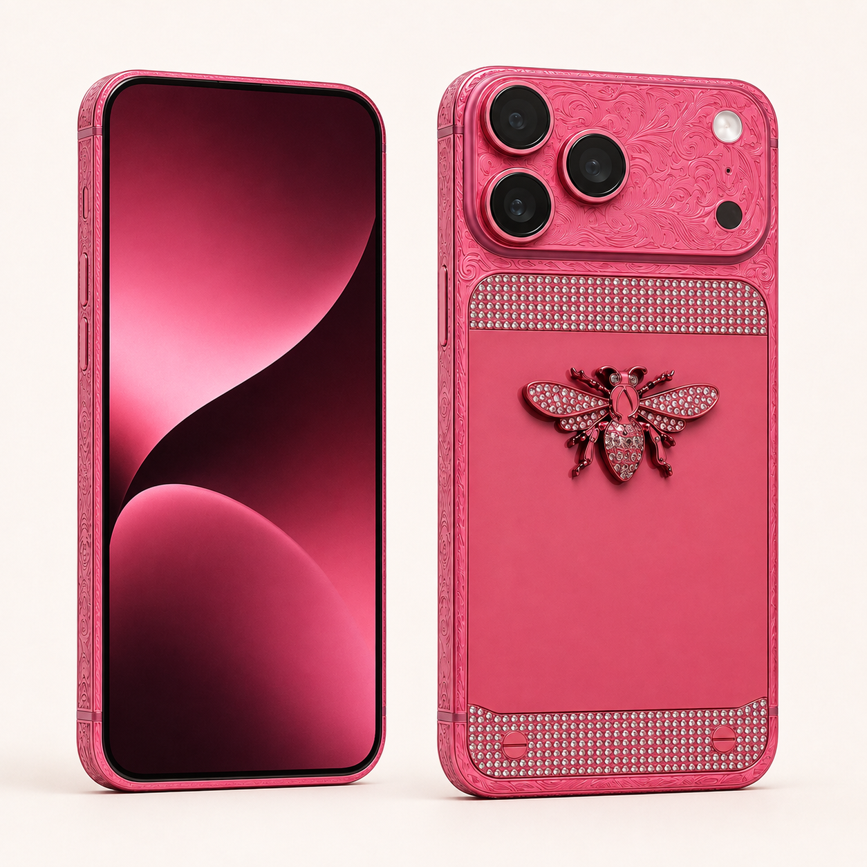 Custom Pink iPhone 17 Pro Max – Jeweled Bee Luxury Edition