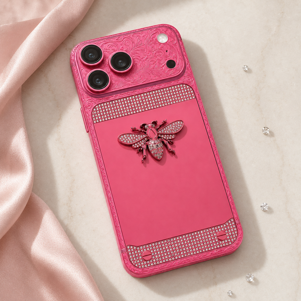 Custom Pink iPhone 17 Pro Max – Jeweled Bee Luxury Edition
