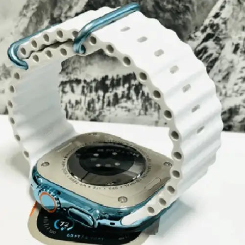Authentic White Ocean Band for Apple Watch Ultra 1 2 49mm with Anodized Blue Buckles