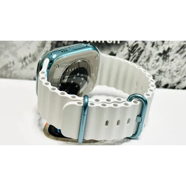Authentic White Ocean Band for Apple Watch Ultra 1 2 49mm with Anodized Blue Buckles