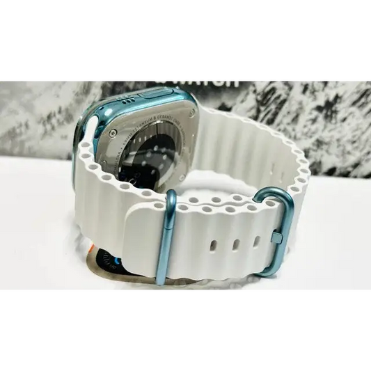 Authentic White Ocean Band for Apple Watch Ultra 1 2 49mm with Anodized Blue Buckles