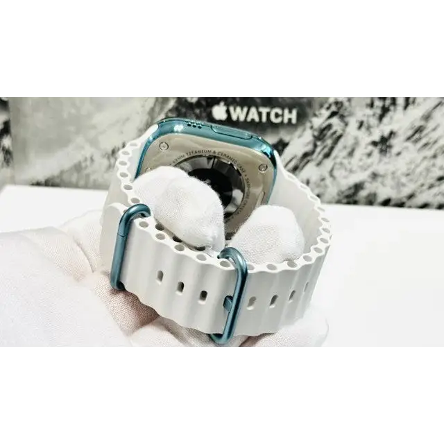 Authentic White Ocean Band for Apple Watch Ultra 1 2 49mm with Anodized Blue Buckles