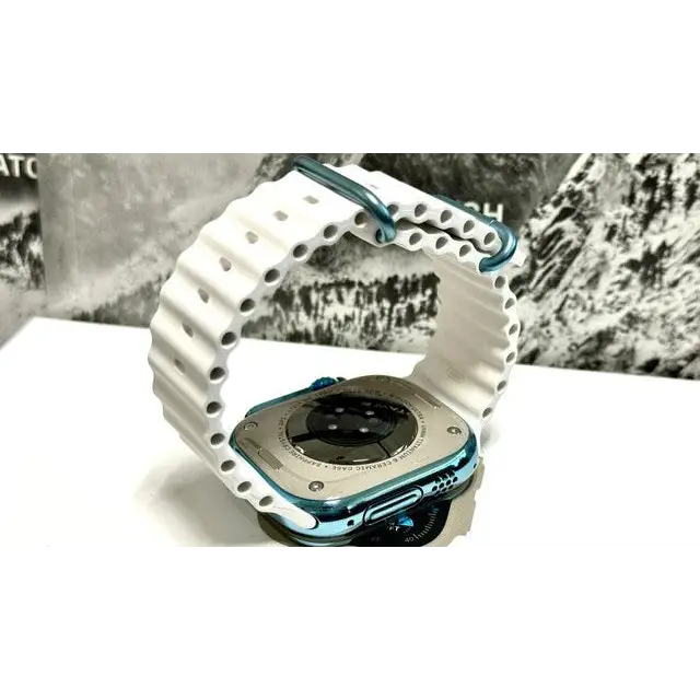 Authentic White Ocean Band for Apple Watch Ultra 1 2 49mm with Anodized Blue Buckles