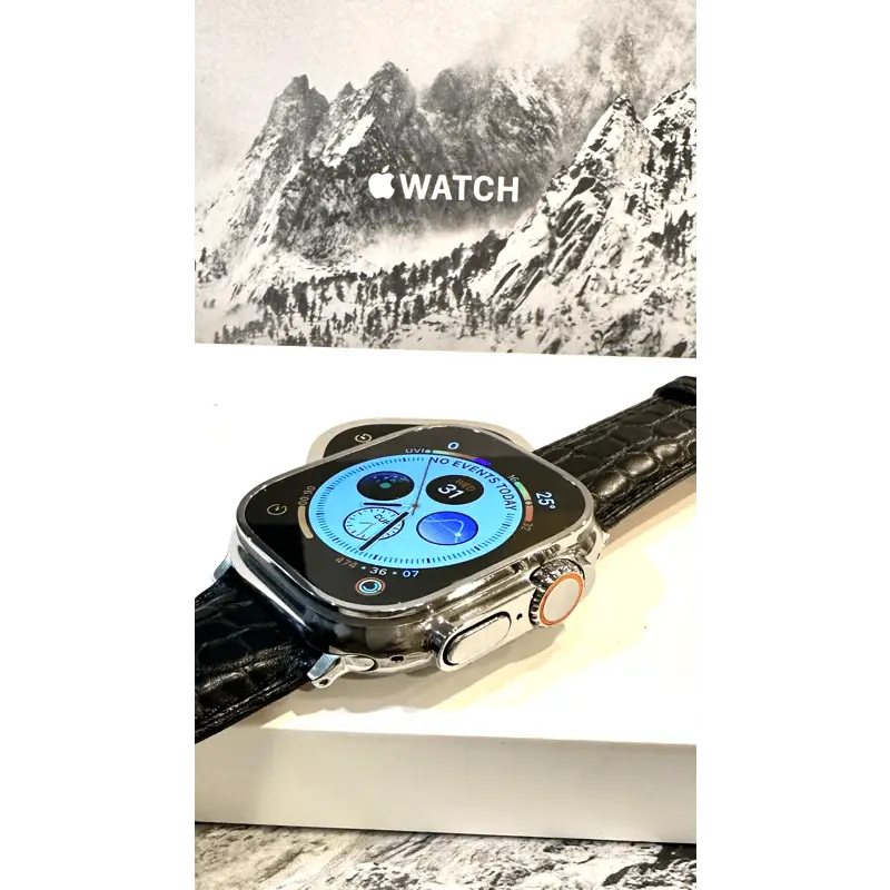 Black alligator grain leather band 24mm for Apple Watch Any Series size 42 44 45 and 49mm