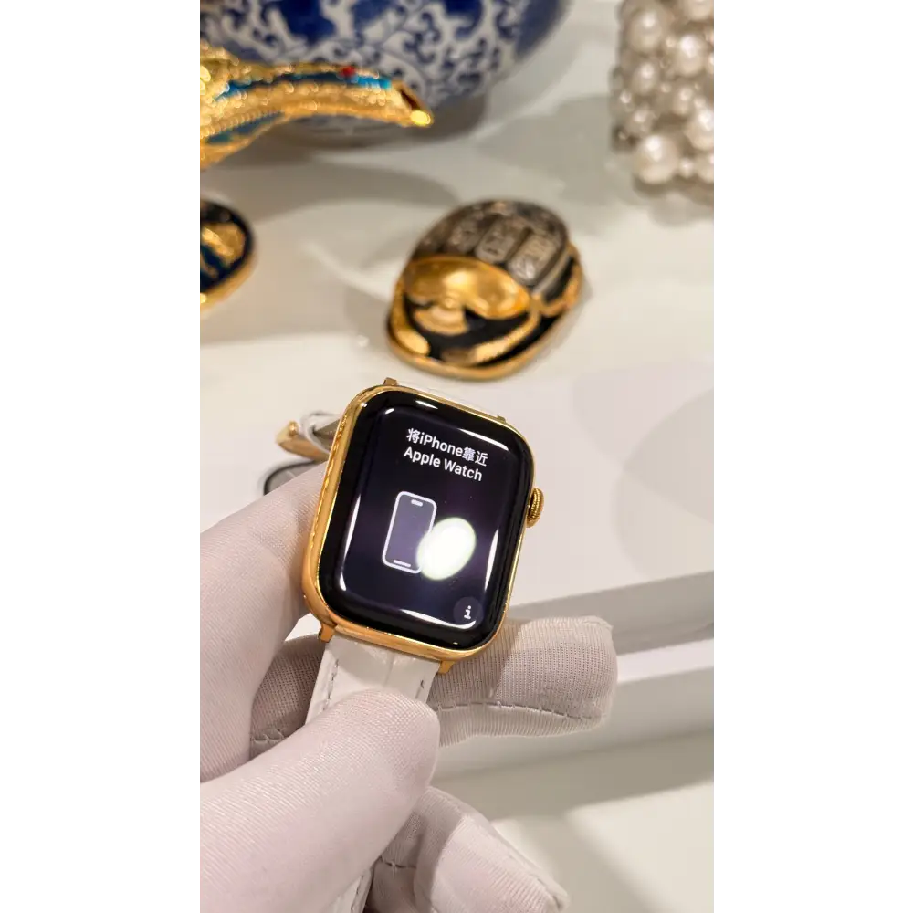 Custom 24K Gold 45mm Apple Watch Series 9 Stainless Steel LTE GPS | Oxygen Sensor Active | Unlocked - Watch